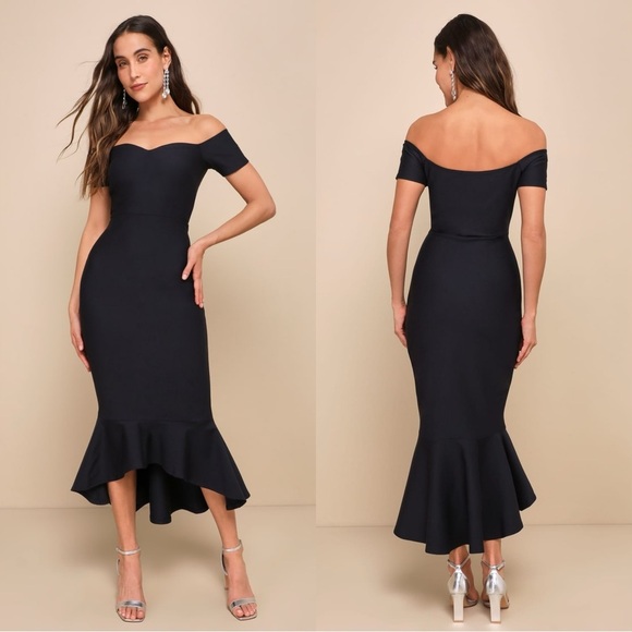 Lulus Dresses & Skirts - Sz XS - NWOT Lulus How Much I‎ Care Midnight Blue Off-the-Shoulder Midi Dress